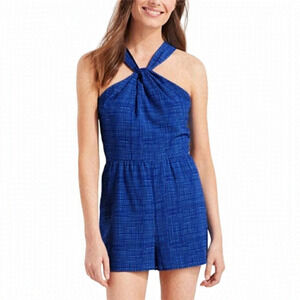 VINEYARD Vines Tide Blue Basketweave Halter Romper Jumpsuit Shorts Sleveless